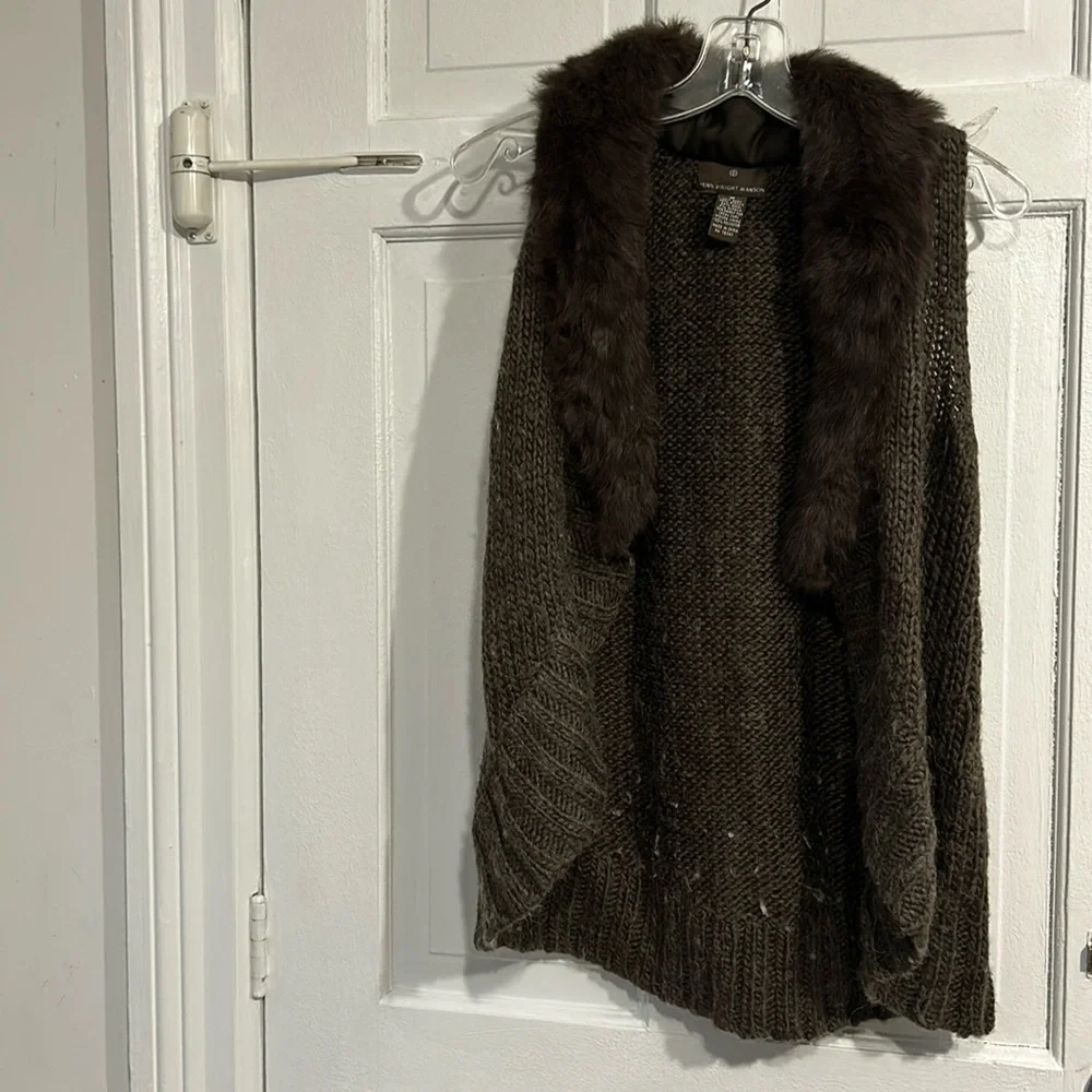 Fur-lined open cardi style knit vest - Picture 1 of 5
